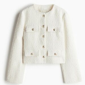 H&M Chanel Tweed Gold Button-Front Blazer Preppy Business size L Elegant